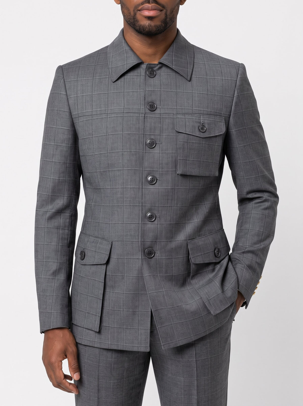Men’s Windowpane Safari Suit 2 Piece