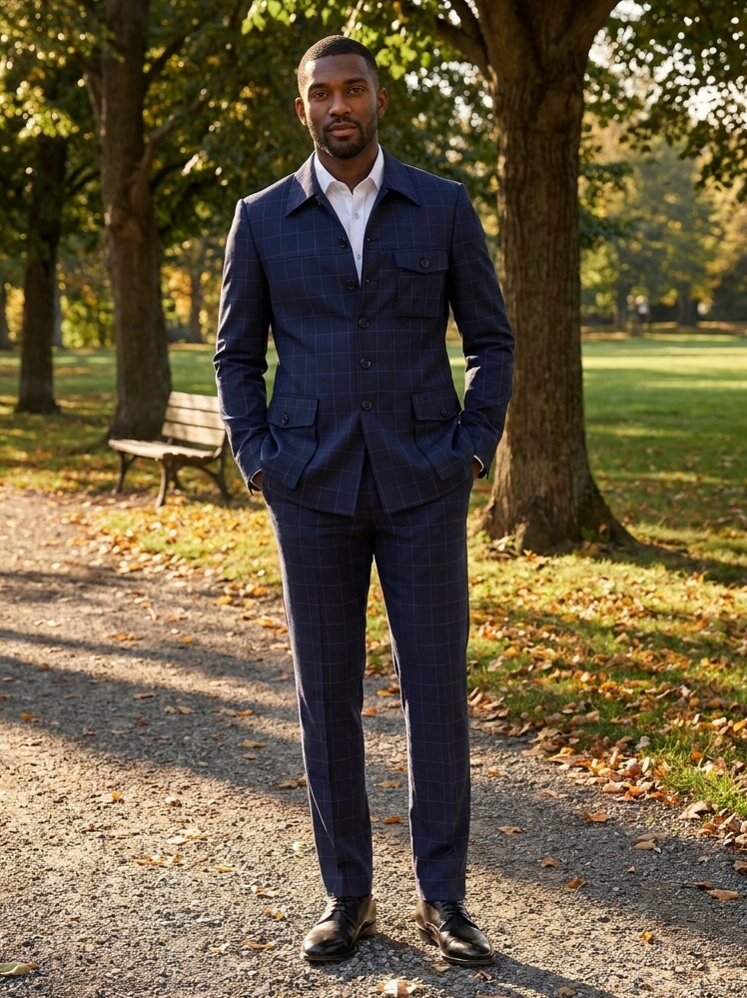 Men’s Windowpane Safari Suit 2 Piece