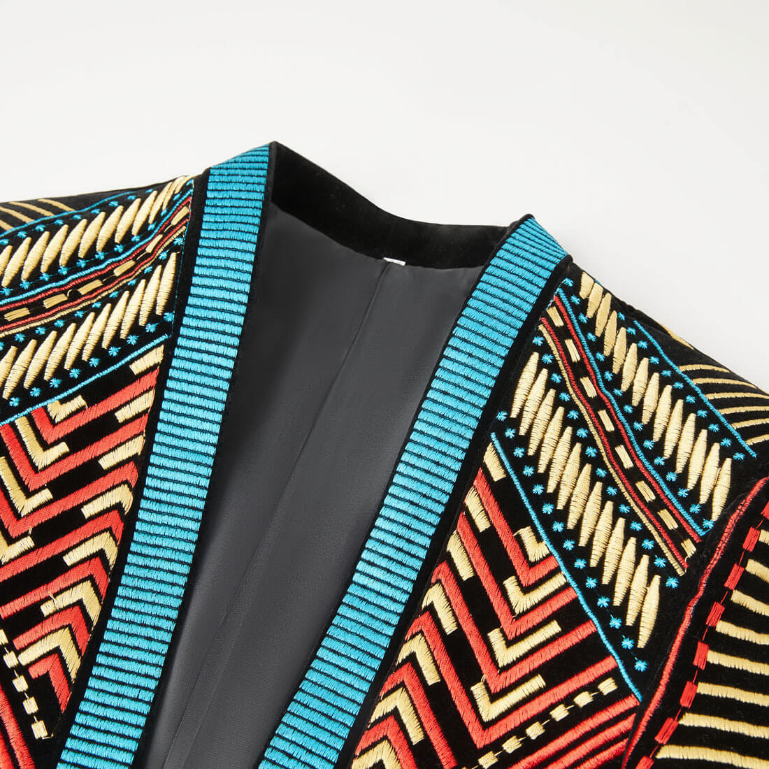 Men's Black Velvet Colorful Embroidered Blazer