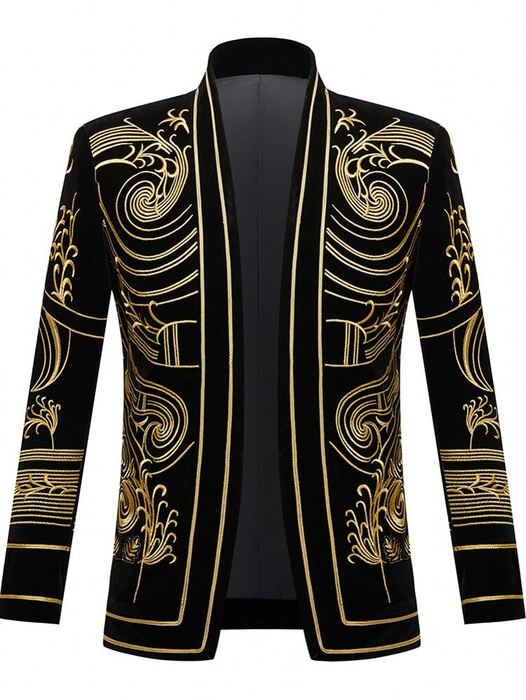Men’s Black Velvet Jacket With Gold Embroidery