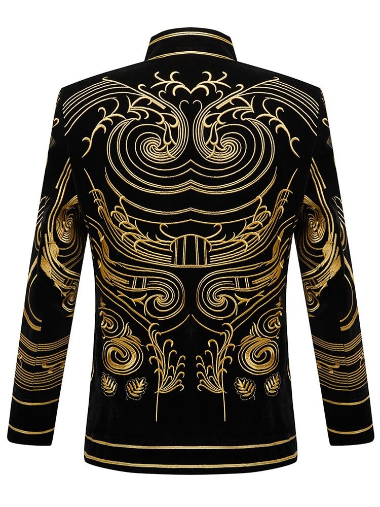 Men’s Black Velvet Jacket With Gold Embroidery