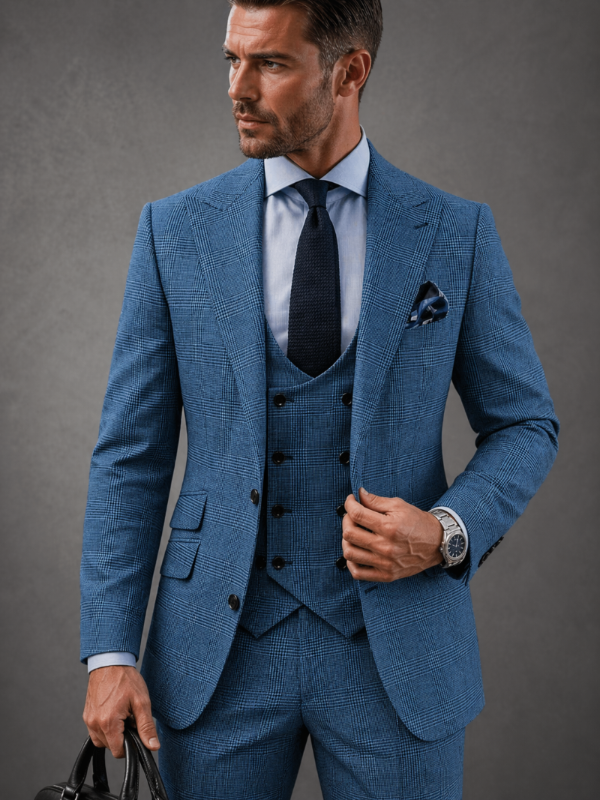 Men’s Glen Plaid Suit Slim Fit 3 Piece Tuxedos