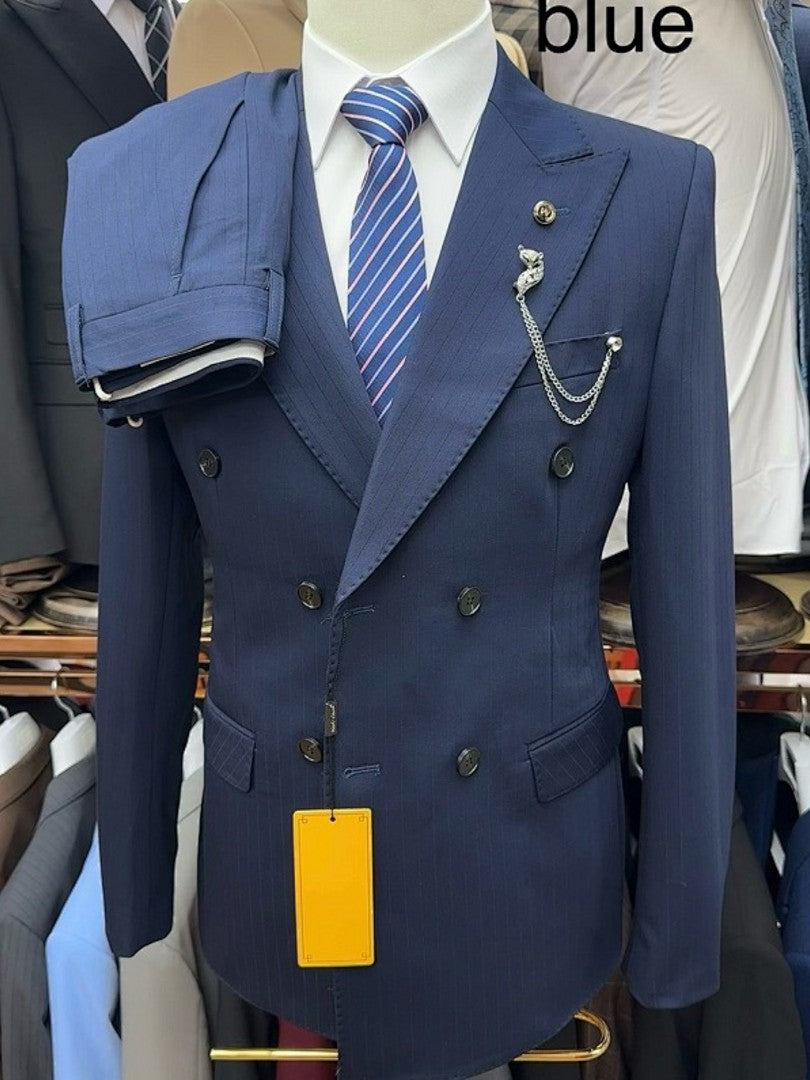 Men's Pinstripe Double Breasted Formal Suit