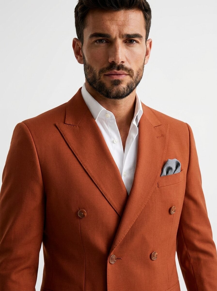 Mens Burnt Orange Double-Breasted Slim Fit 2-Piece Suit