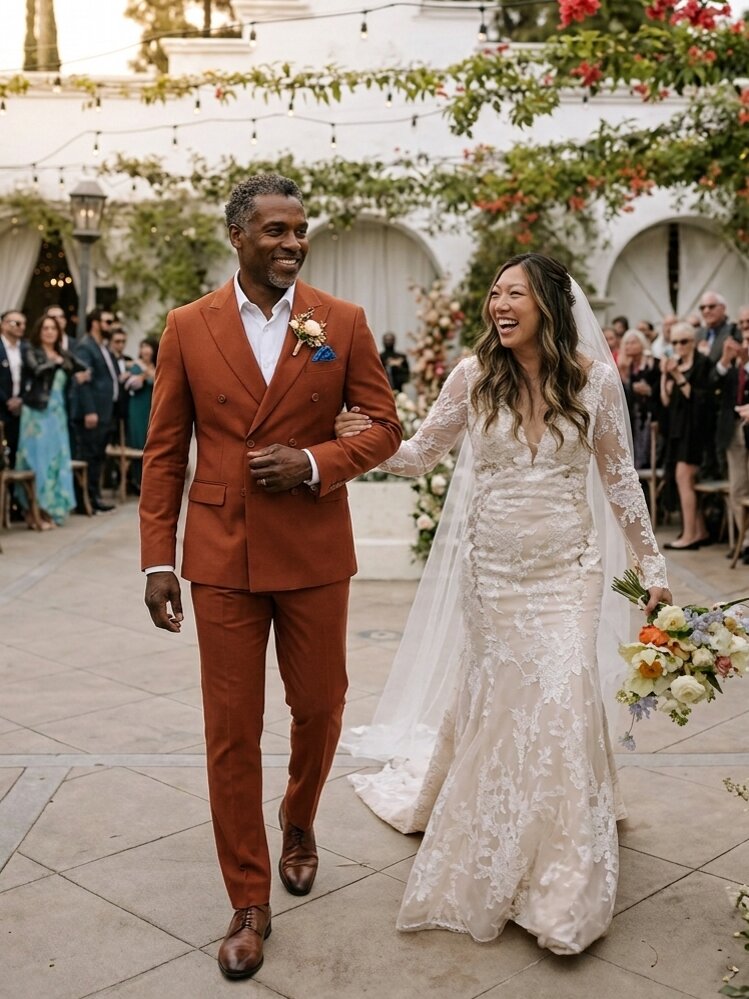 Mens Burnt Orange Double-Breasted Slim Fit 2-Piece Suit