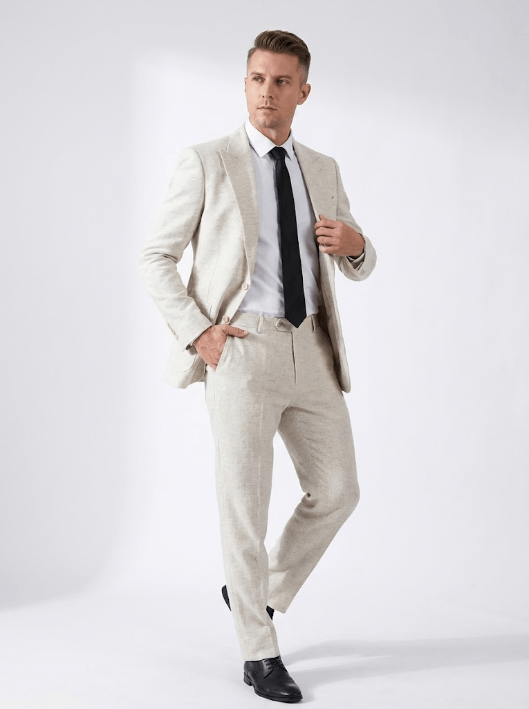 Men’s Linen Beige Suit Lightweight Breathable Summer Wedding