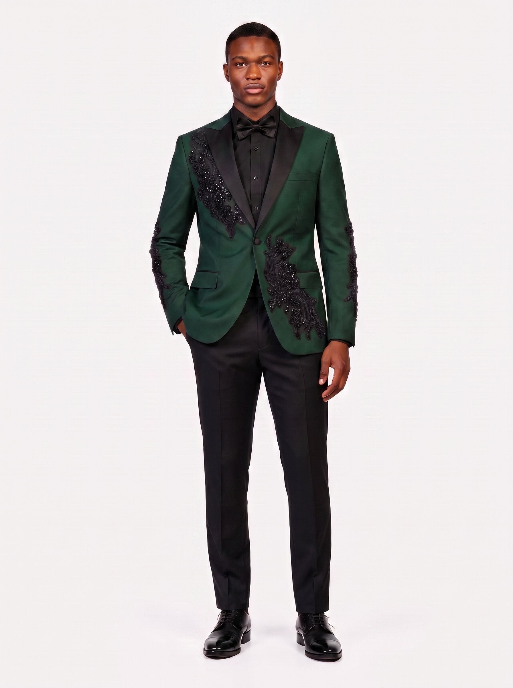 Rhinestone Emerald Green Suit With Black Trousers