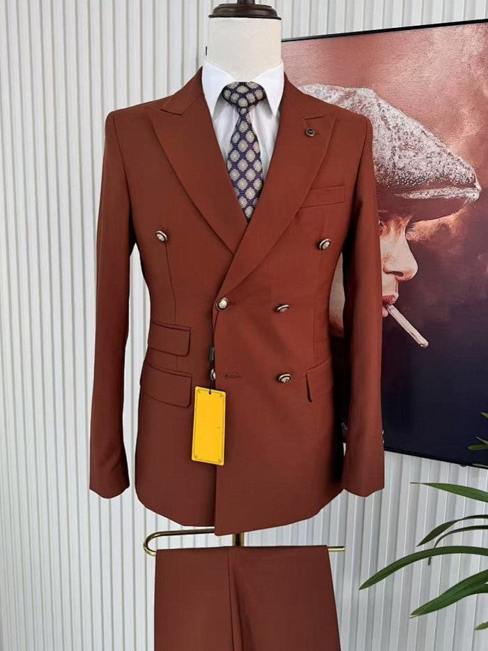 Men's Peak Lapel Double Breasted Suit