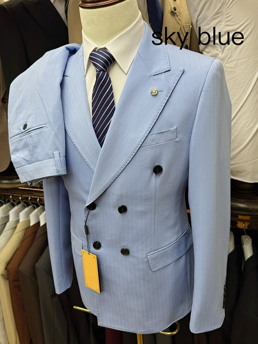 Men's Pinstripe Double Breasted Suit Slim Fit