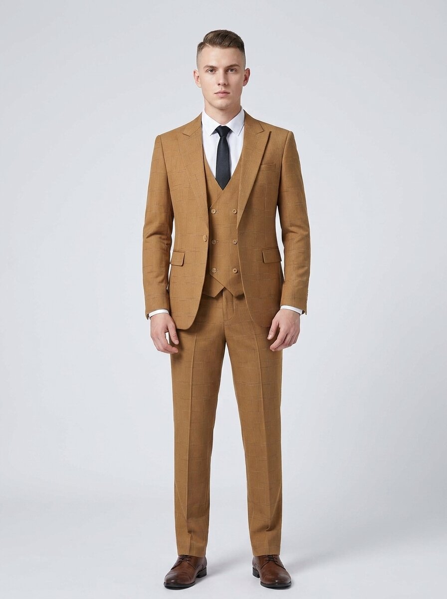 Slim Fit 3PC Check Men's Suit