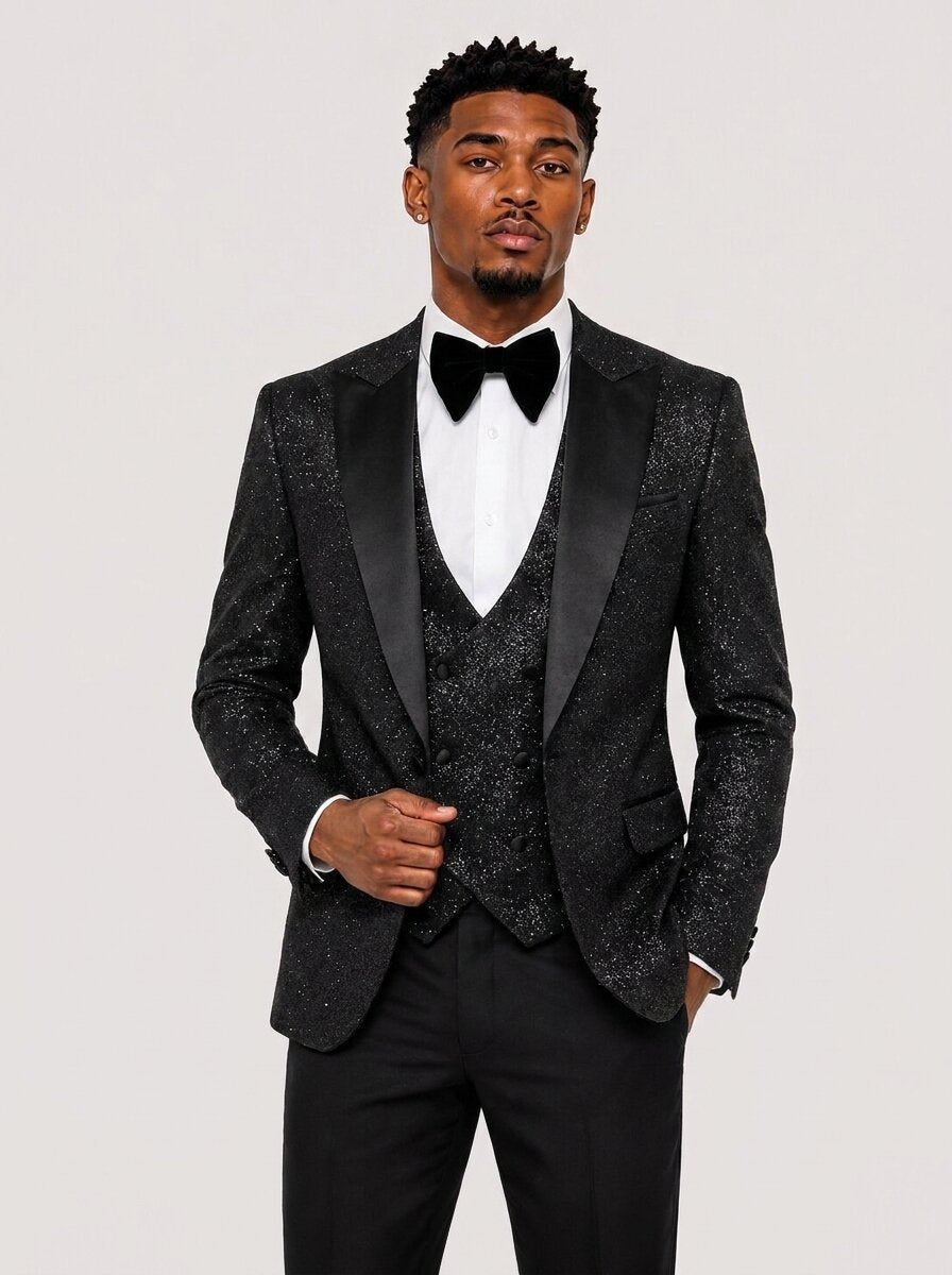 Men's Sparkly Slim Fit 3 Piece Suit for Prom Homecoming Stage Performance