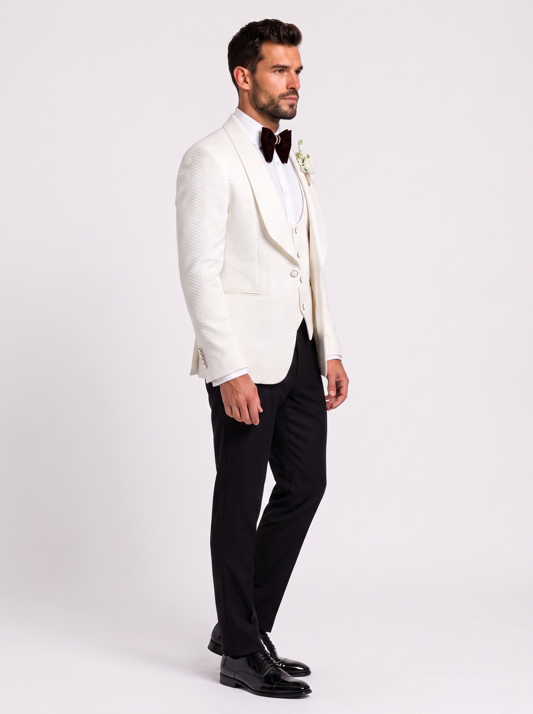 Men's Chevron Textured Shawl Lapel 3 Piece Tuxedo
