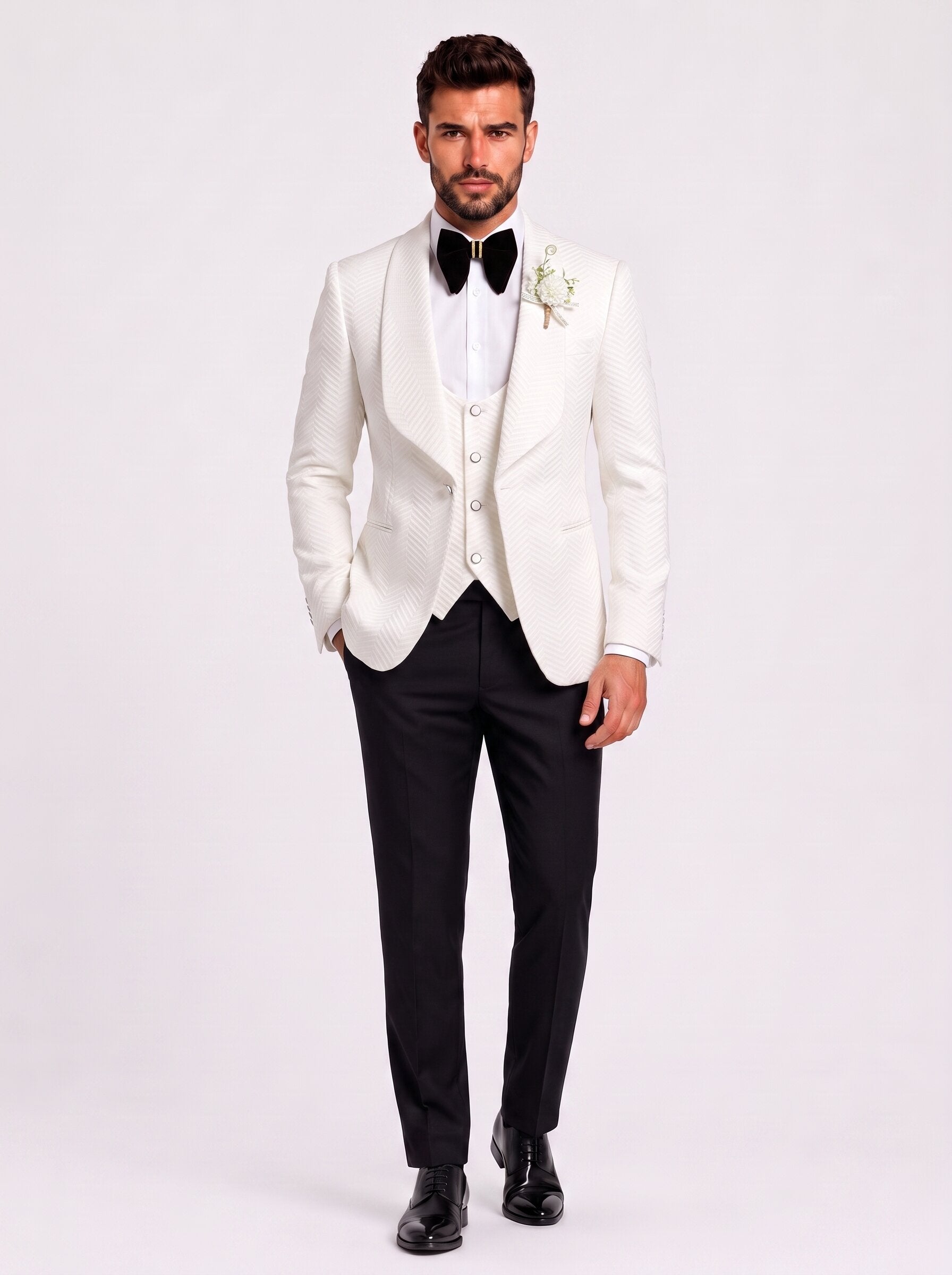Men's Chevron Textured Shawl Lapel 3 Piece Tuxedo