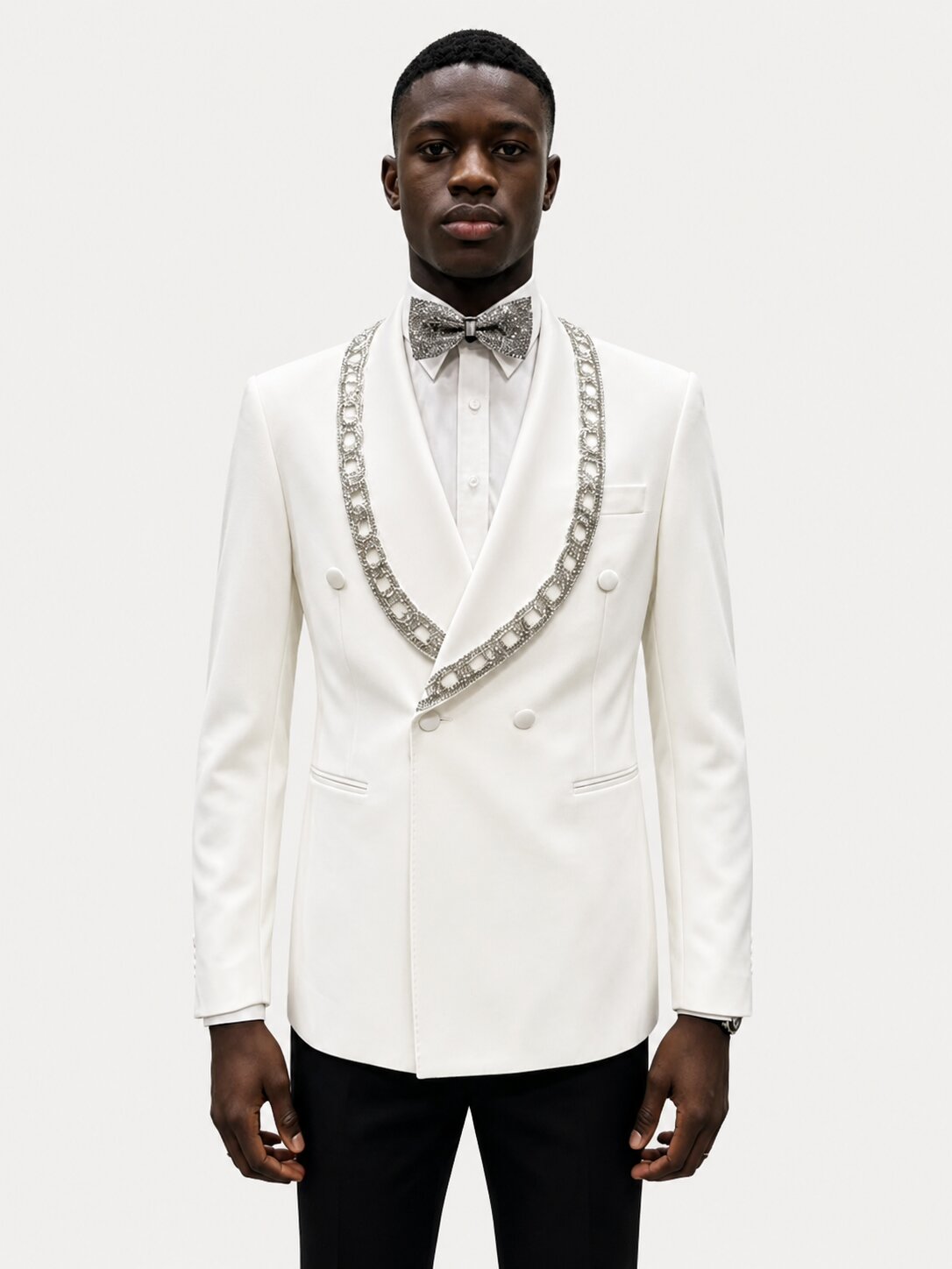 Luxury Crystal Shawl Lapel Double-Breasted Tuxedo Set