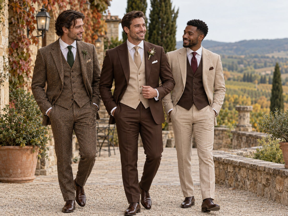 Brown Suit Wedding Guide: Groom and Groomsmen Outfit Ideas