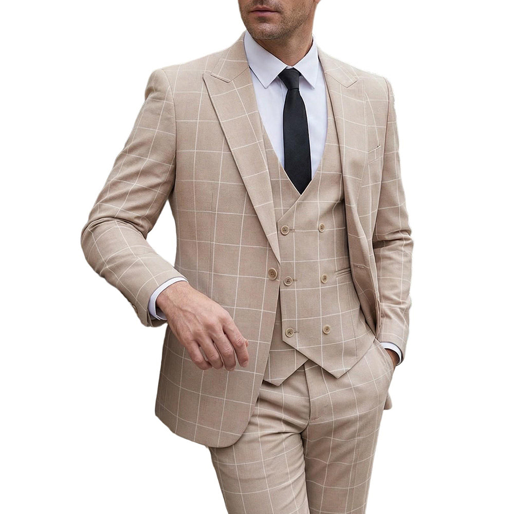 Men's Slim Fit Checkered 3-Piece Suit