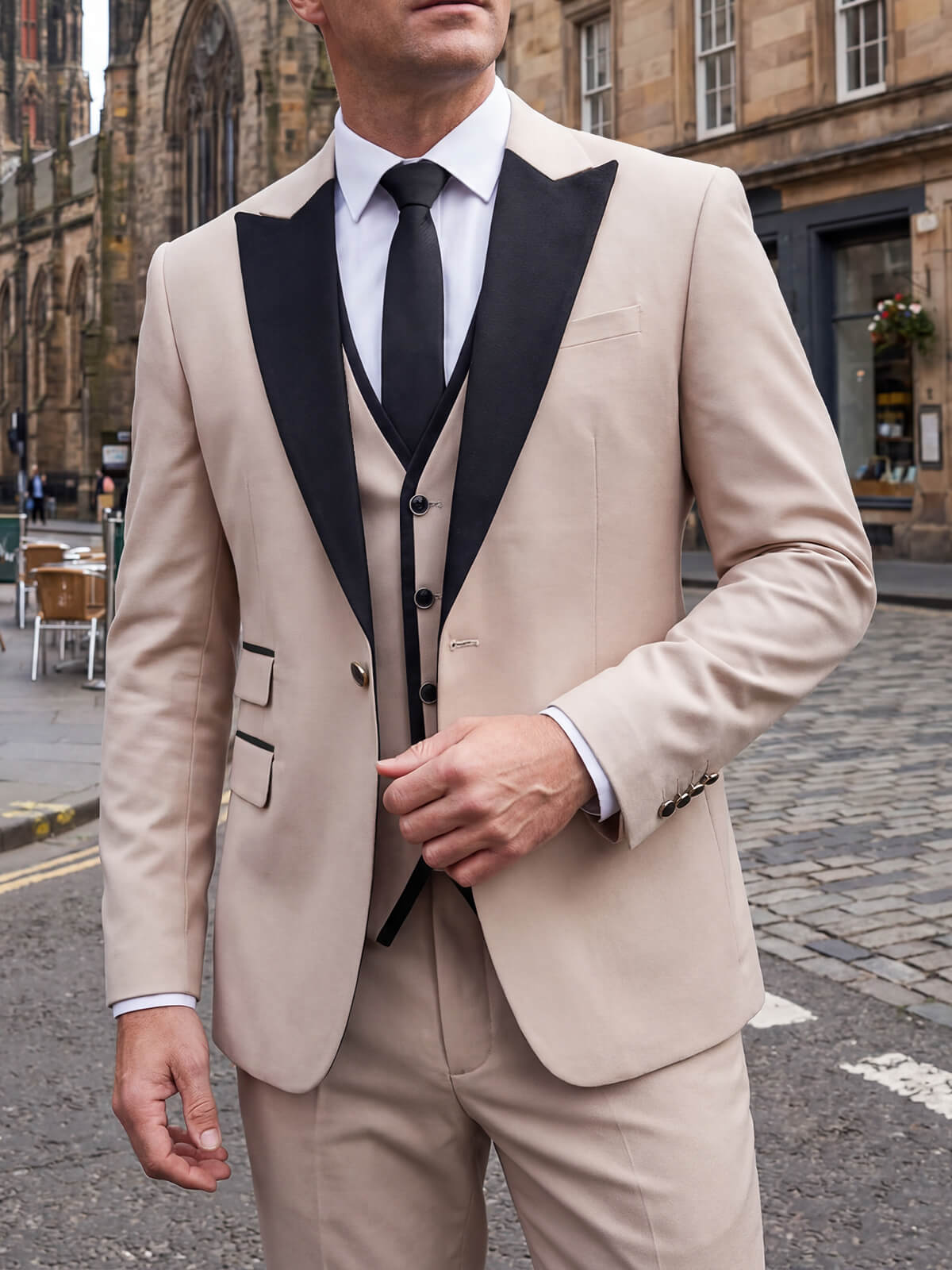 Men's Business 3 Piece Suit Contrast Neckline