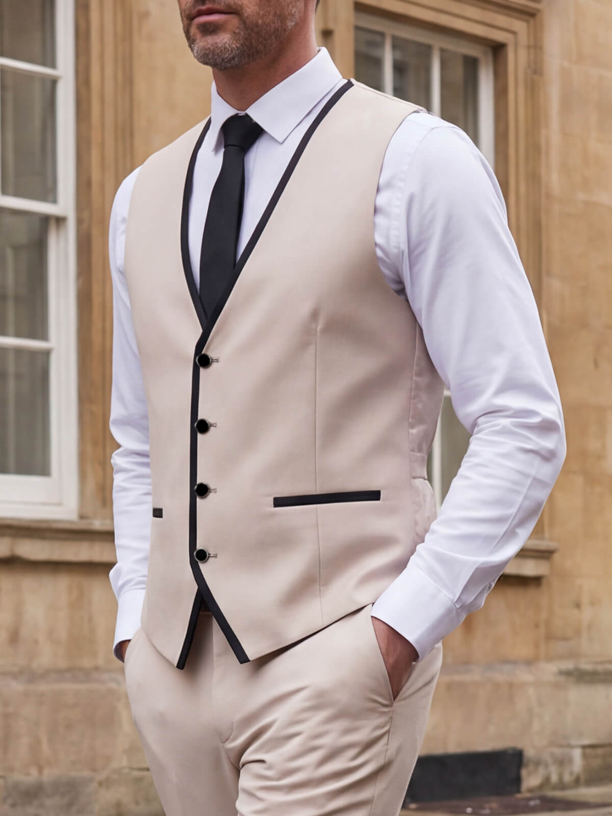 Men's Business 3 Piece Suit Contrast Neckline