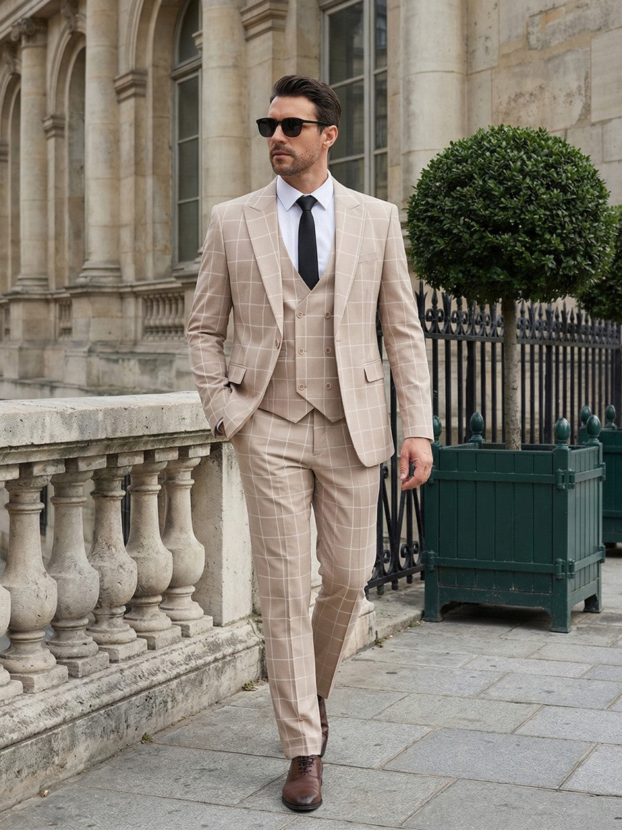 Men's Slim Fit Checkered 3-Piece Suit