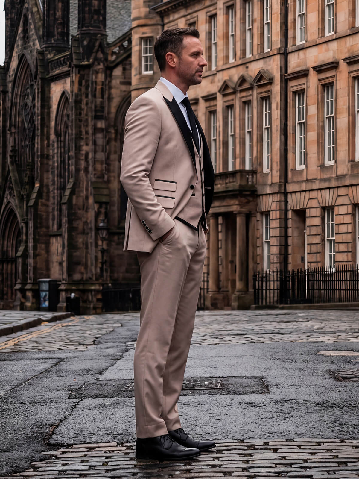 Men's Business 3 Piece Suit Contrast Neckline