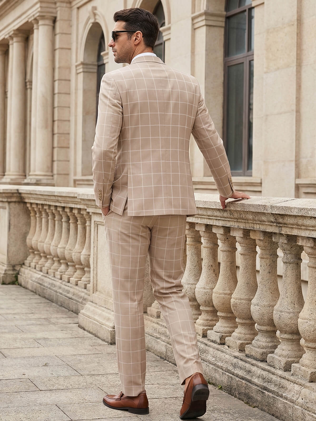 Men's Slim Fit Checkered 3-Piece Suit