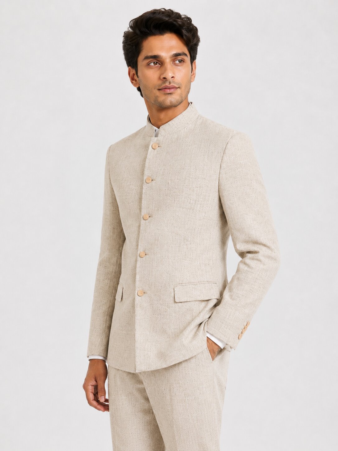 Beige Linen Nehru Suit