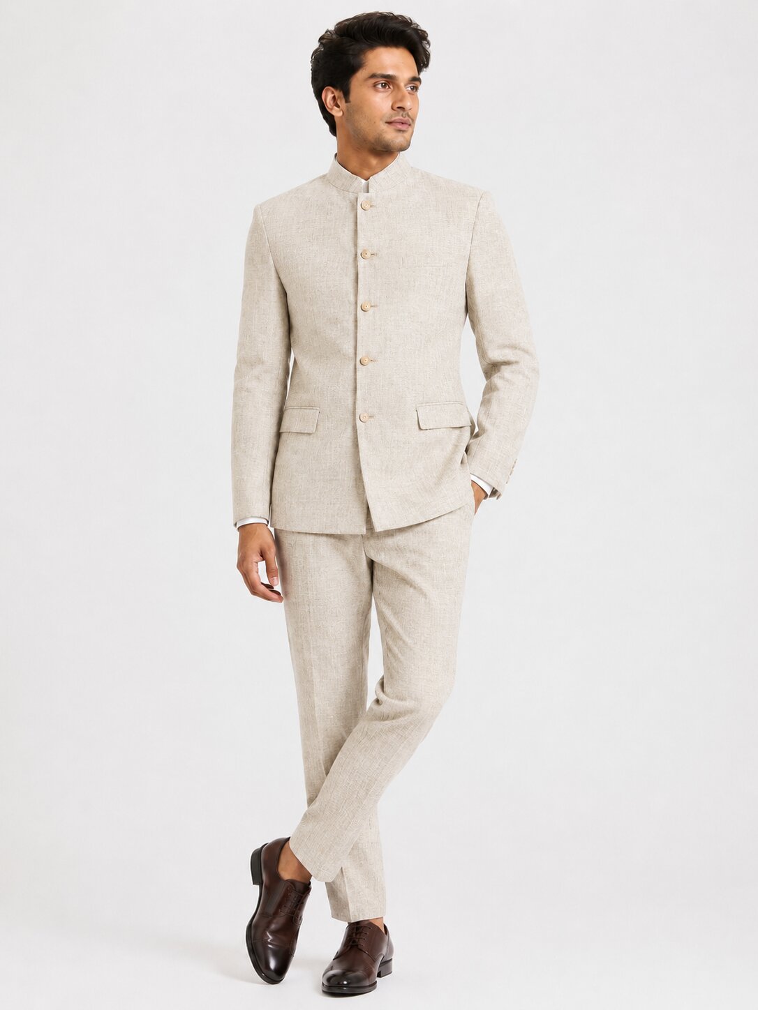 Beige Linen Nehru Suit