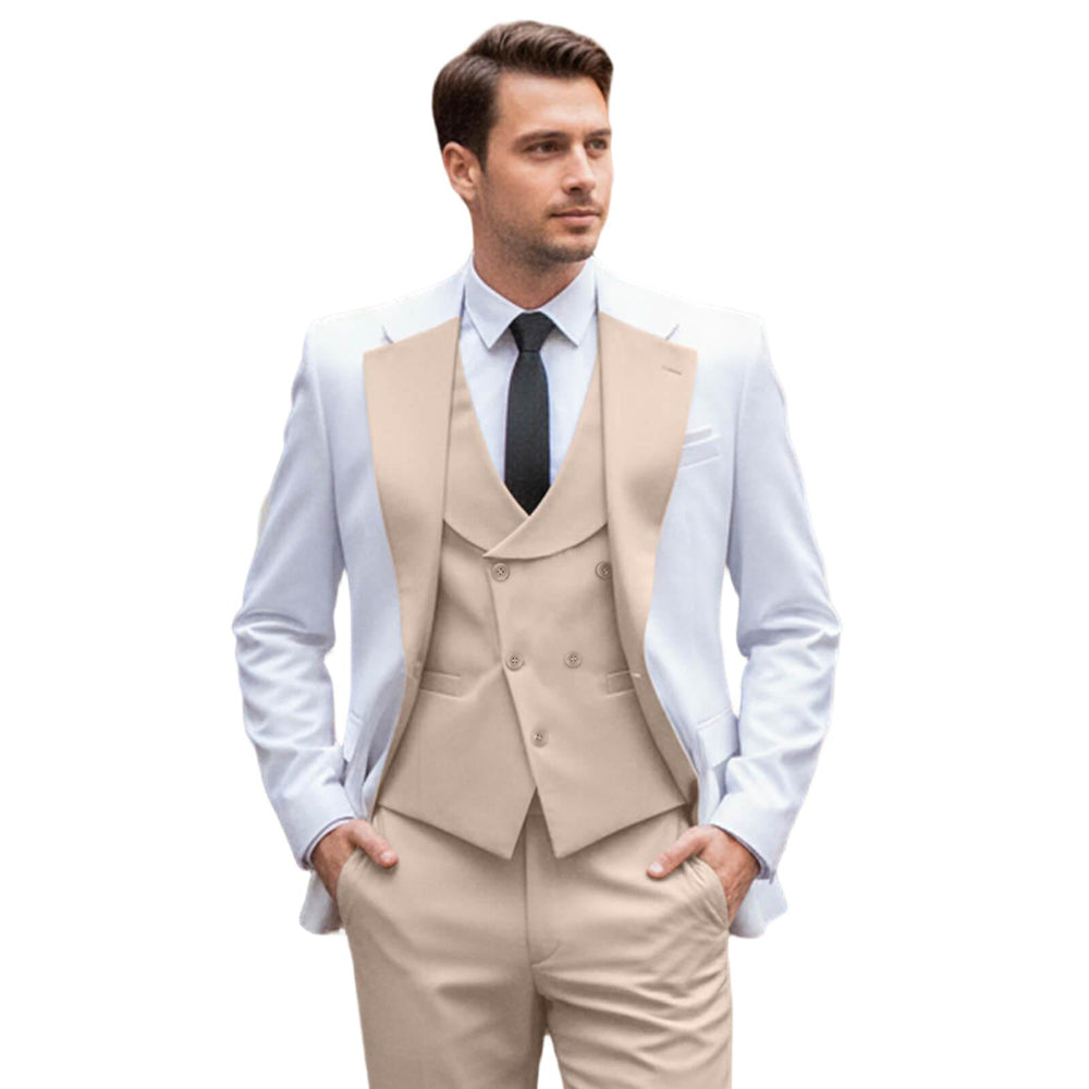 Men's Slim Fit 3-Piece Suits Contrast Neckline