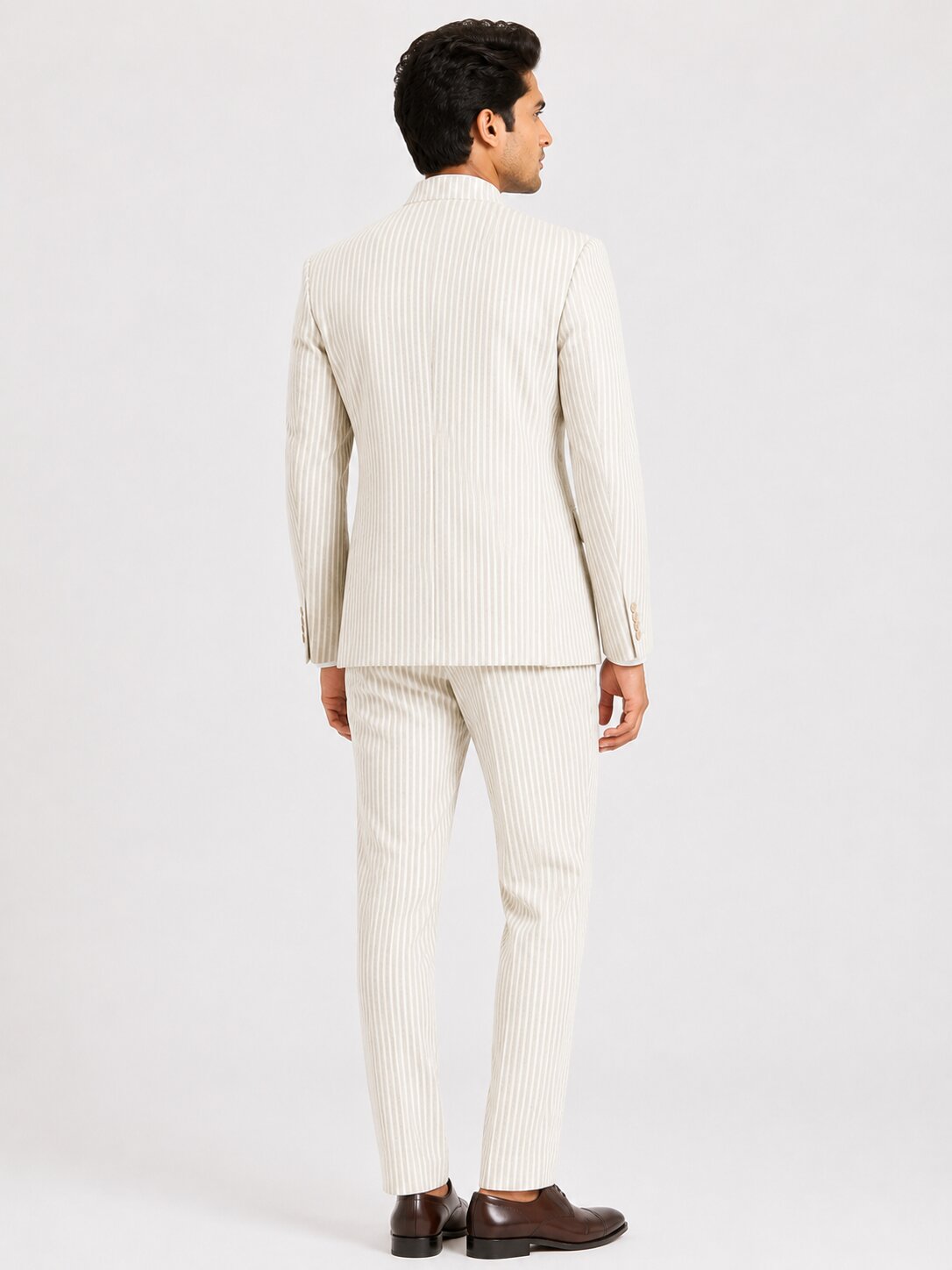 Beige Seersucker Nehru Suit