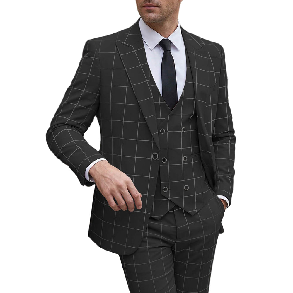 Men's Slim Fit Checkered 3-Piece Suit