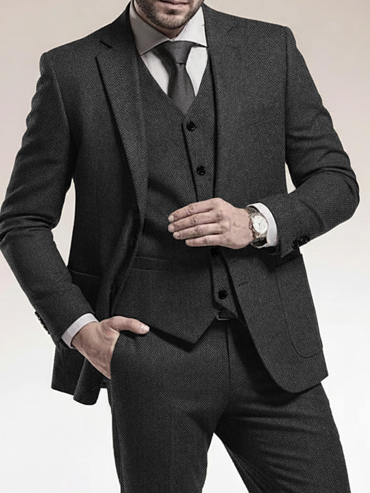 Men's Classic Regular Fit Herringbone Suit