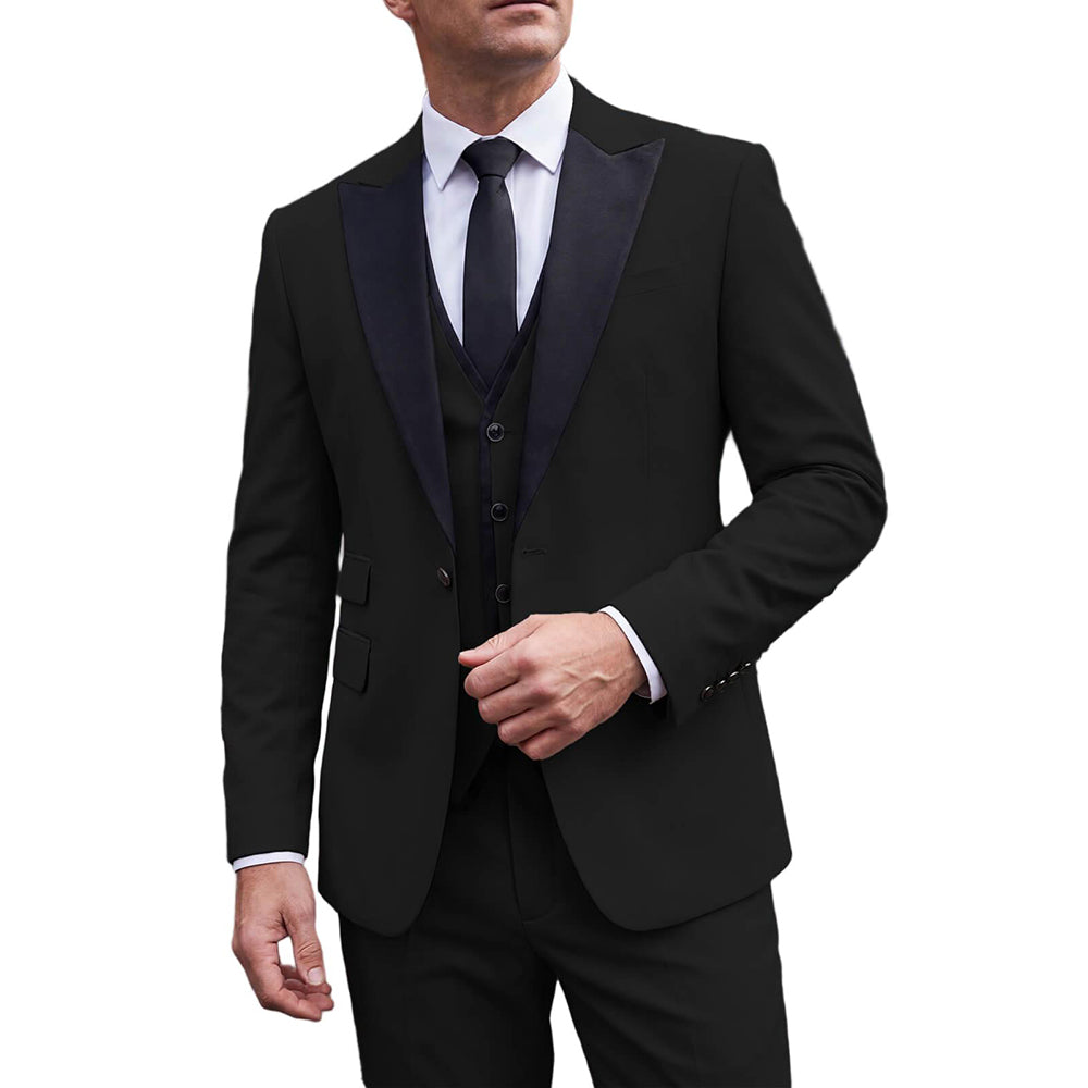 Men's Business 3 Piece Suit Contrast Neckline