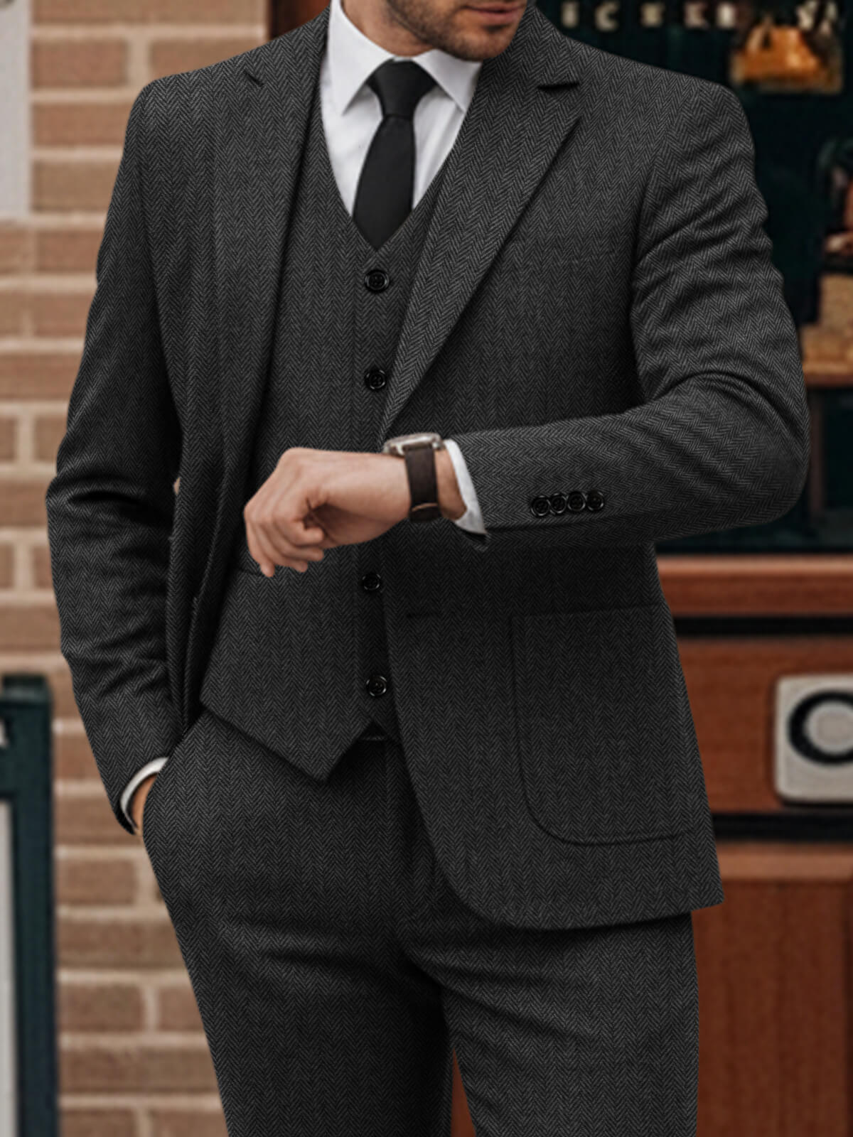 Men's Classic Regular Fit Herringbone Suit