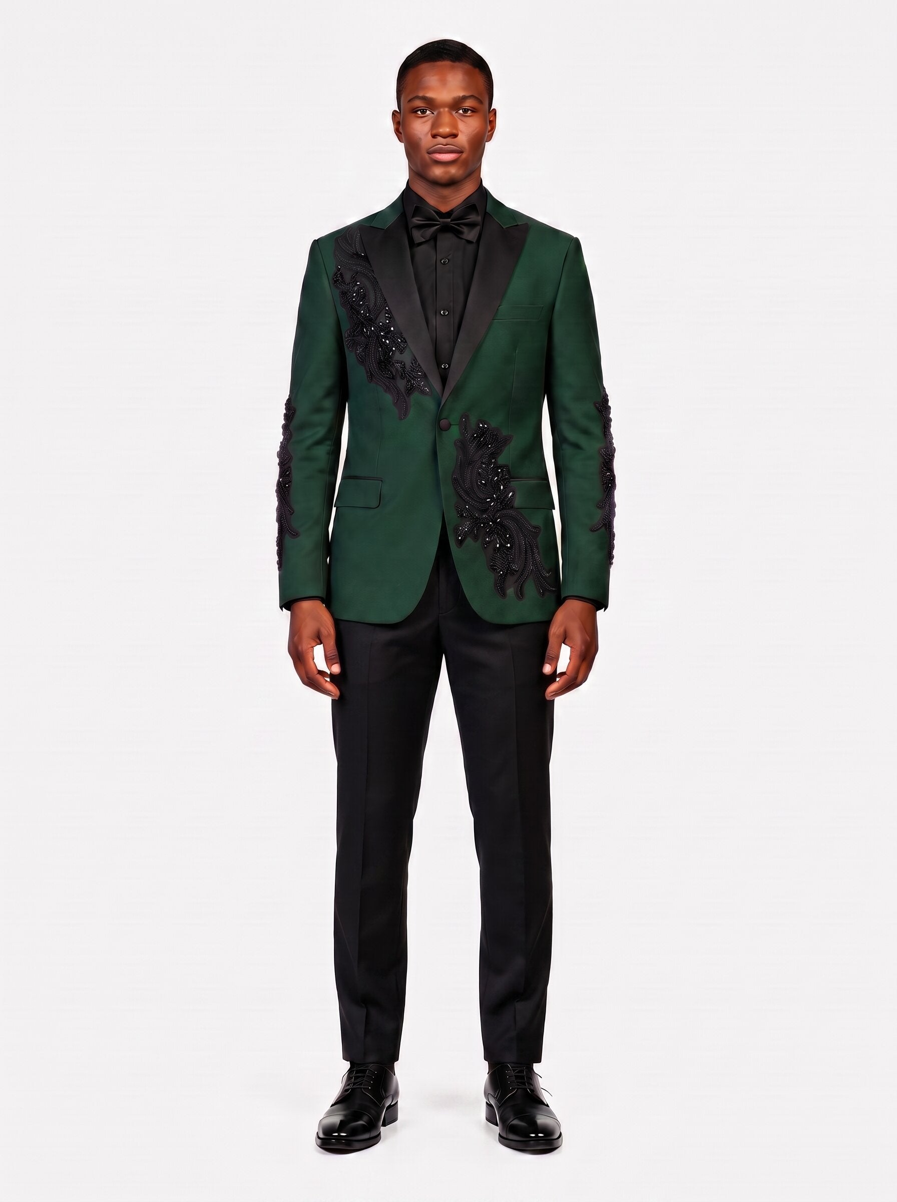 Rhinestone Emerald Green Suit With Black Trousers