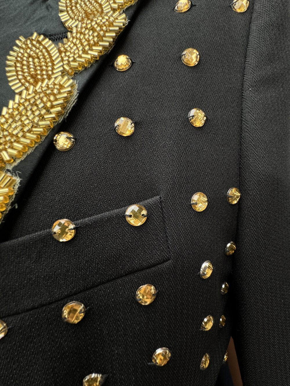 Black Gold 2 Piece Suit Beaded Prom Tuxedo