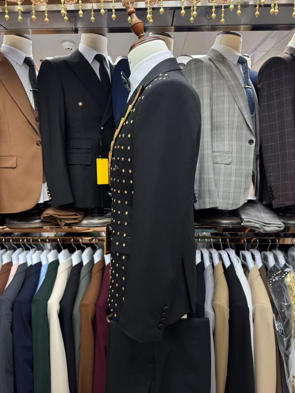 Black Gold 2 Piece Suit Beaded Prom Tuxedo