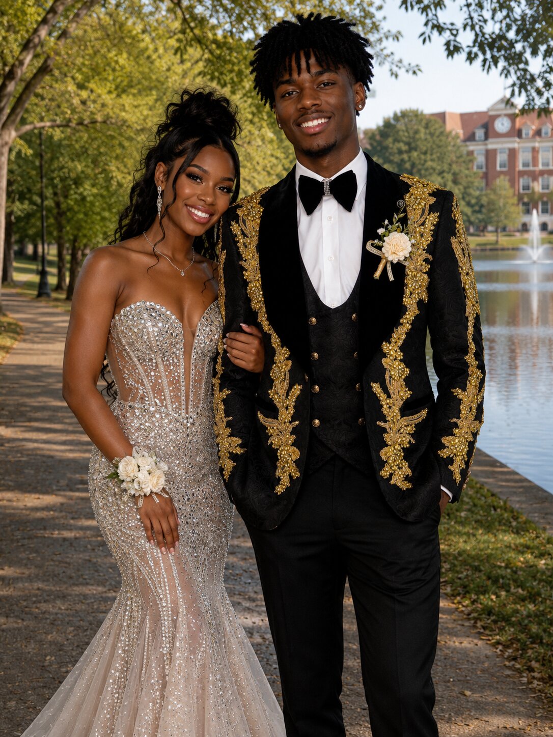 Black & Gold Paisley Rhinestone 3 Piece Tuxedo