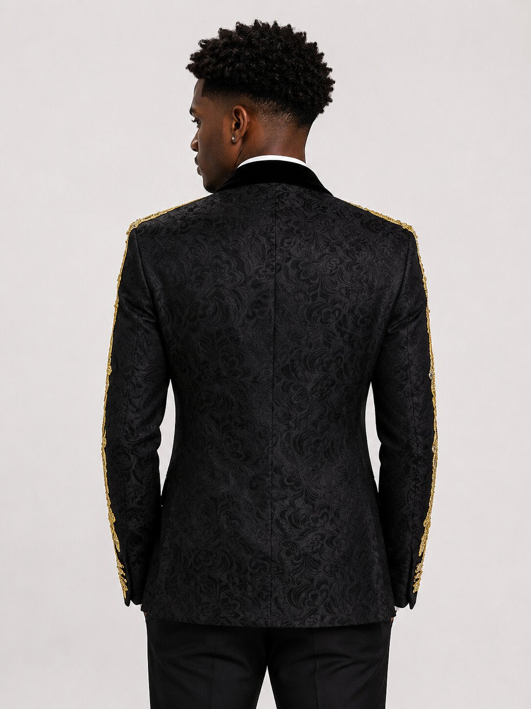 Black & Gold Paisley Rhinestone 3 Piece Tuxedo