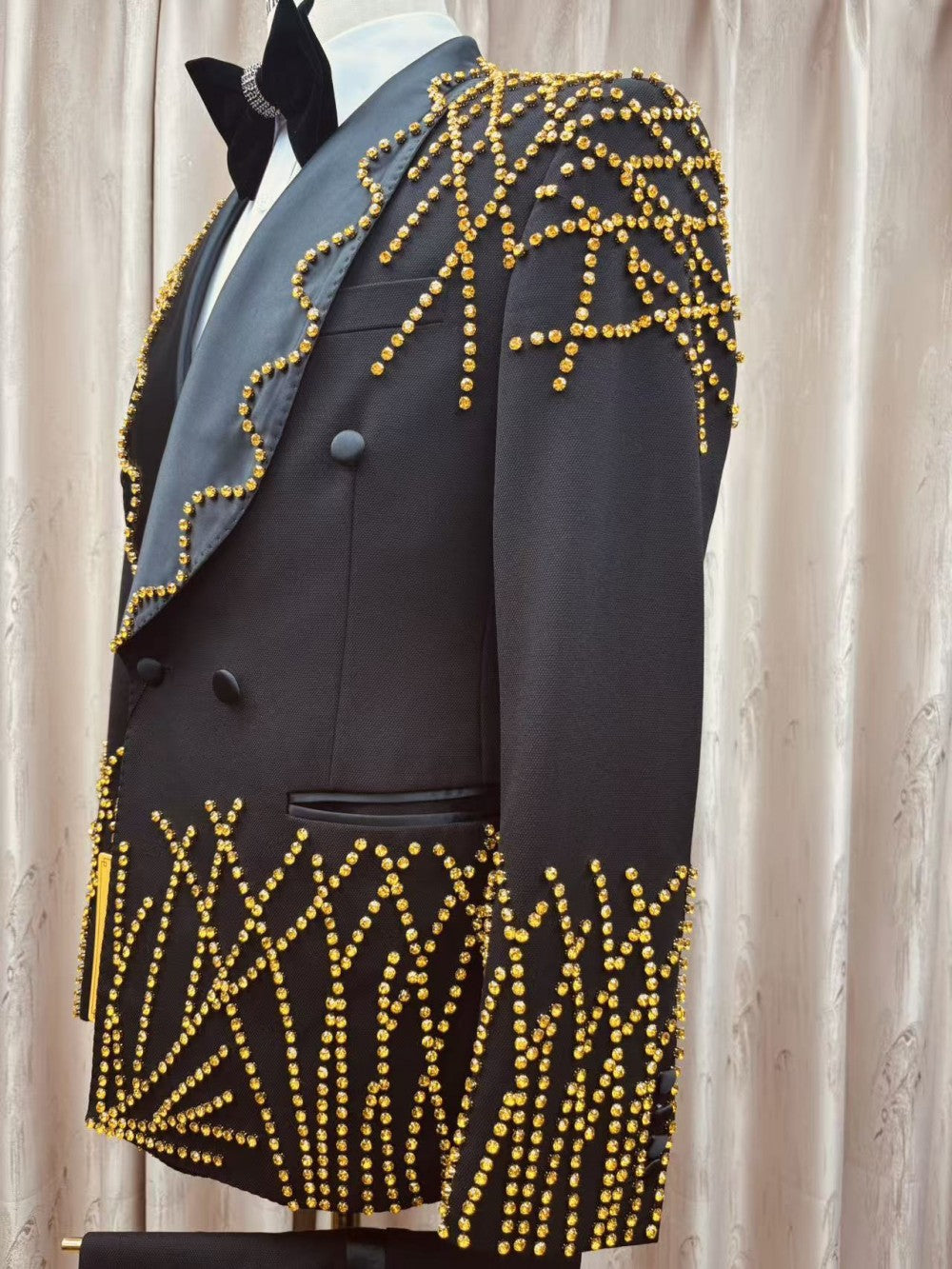 Black Gold Rhinestone Double-Breasted Tuxedo