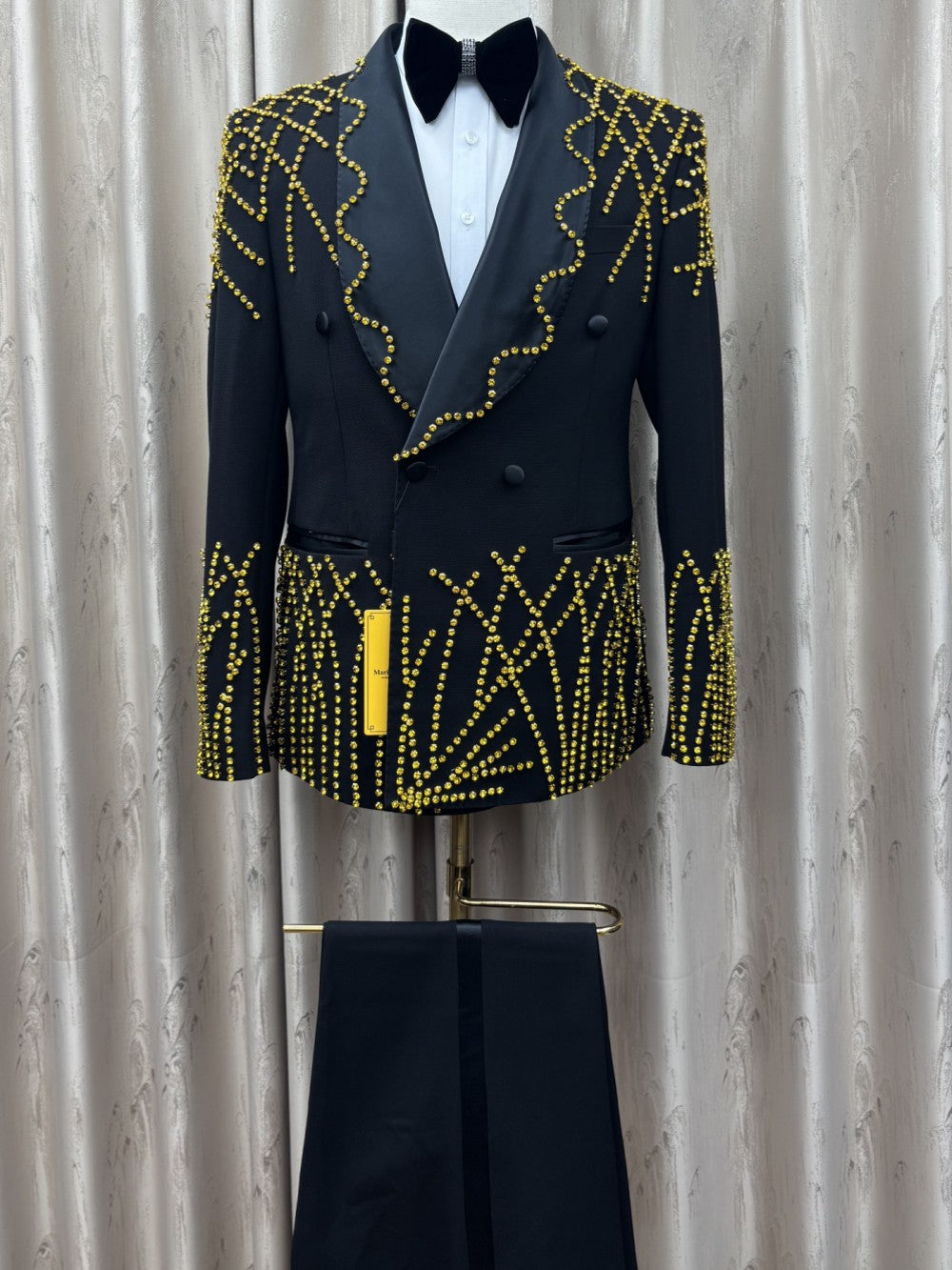 Black Gold Rhinestone Double-Breasted Tuxedo
