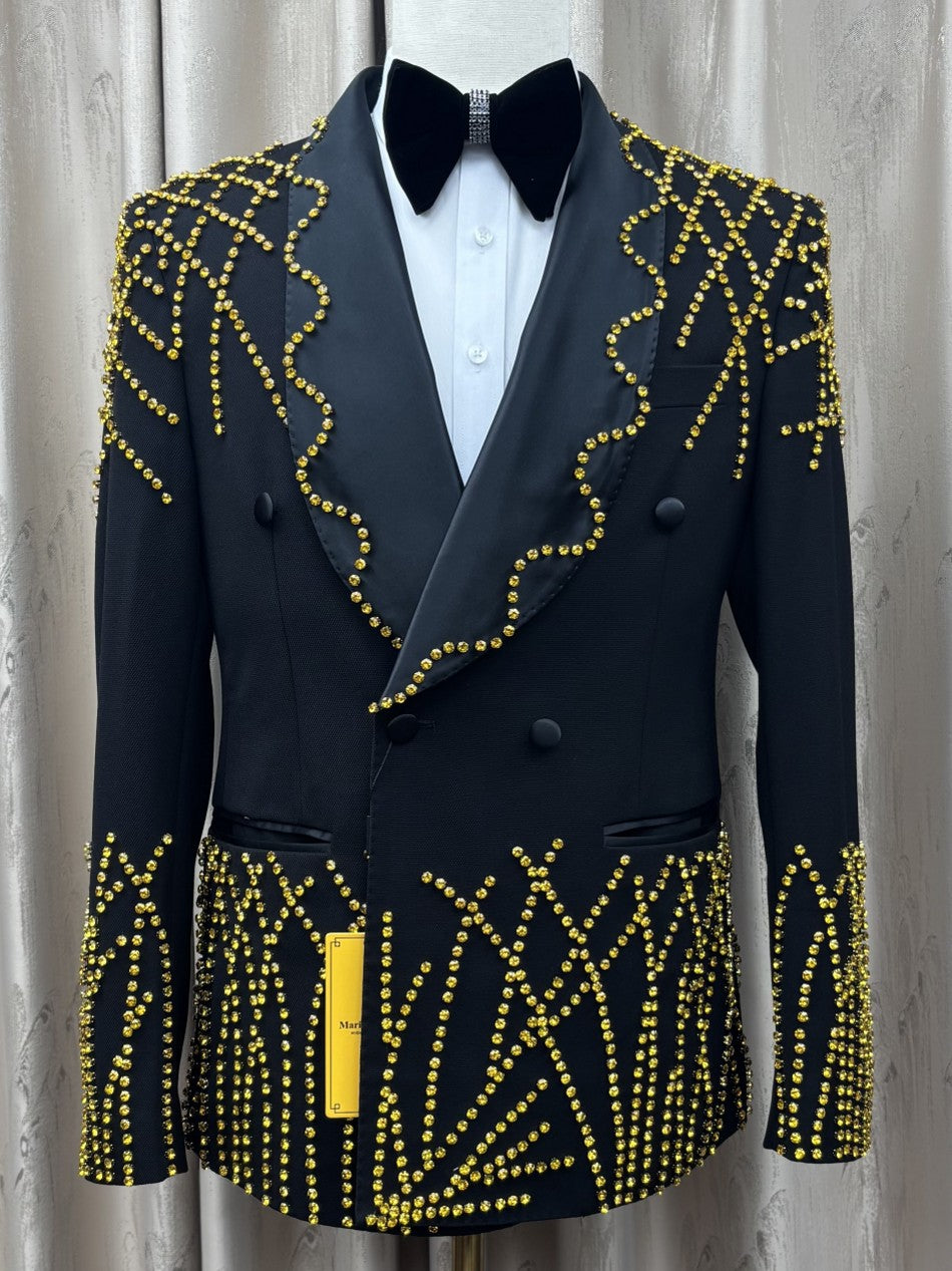 Black Gold Rhinestone Double-Breasted Tuxedo