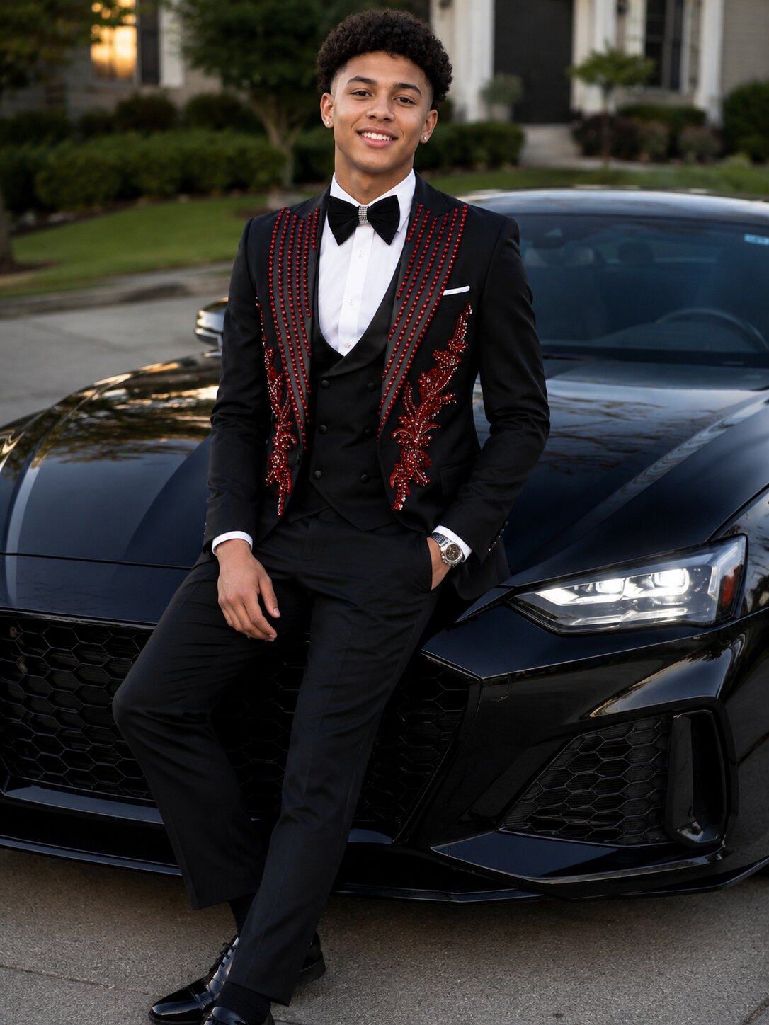 Black and Red Rhinestone 3 Piece Suit