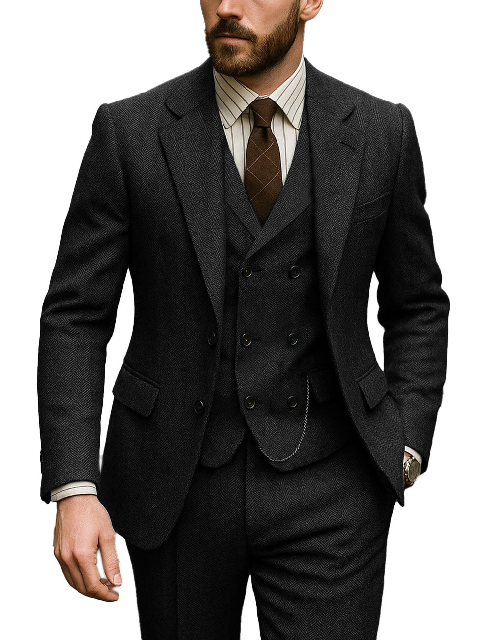 Men's Tweed Herringbone 3 Piece Suit Vintage Style