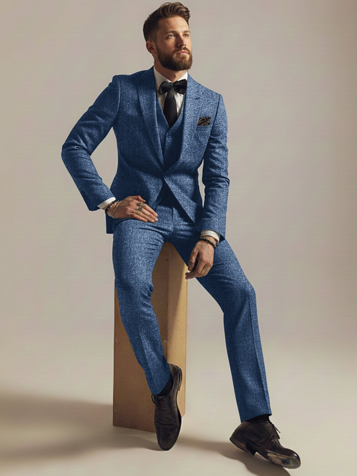 Men's 3-Piece Herringbone Suit Vintage Style