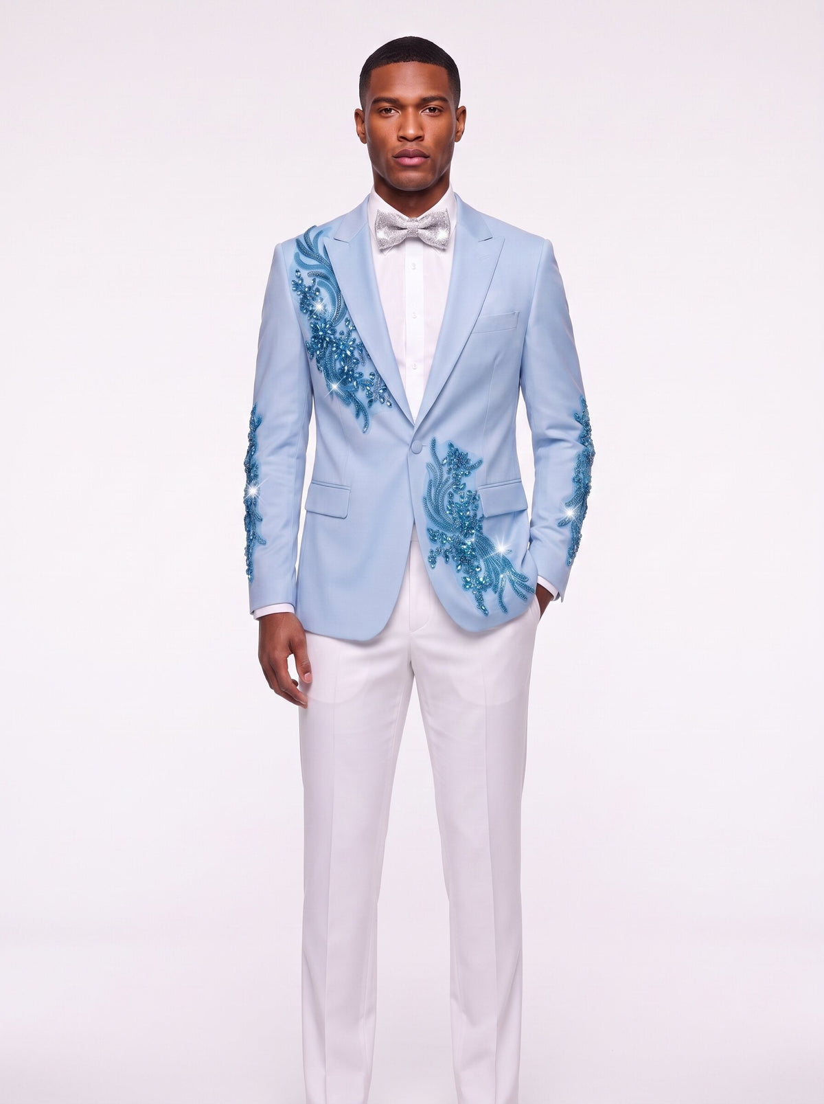 Luxury Ice Blue Rhinestone Suit