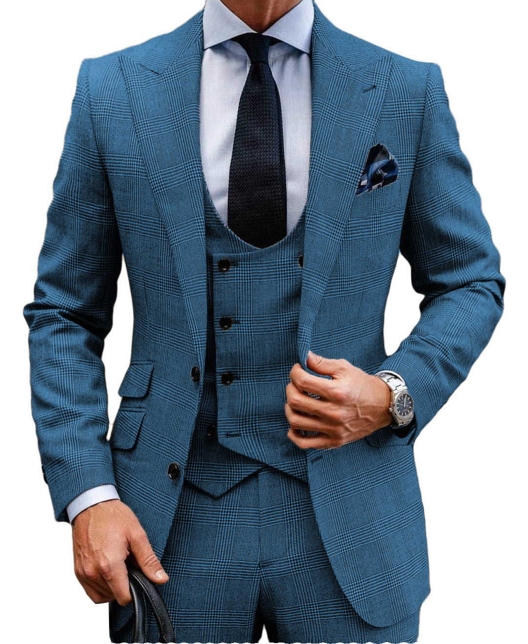 Moranx Mens Suit Regular Fit 3 Piece Wool Checked Wedding Menswear