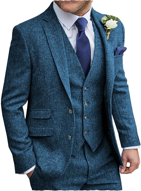 Blue Tweed Herringbone Vintage Suit