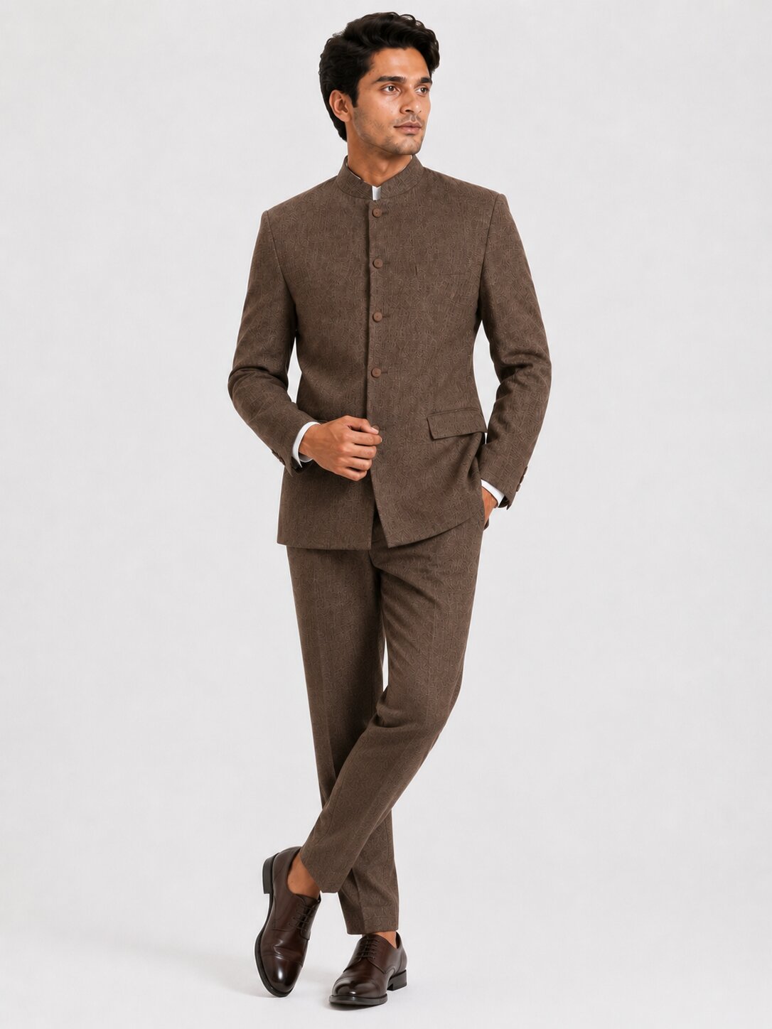 Chocolate Brown Linen Nehru Suit