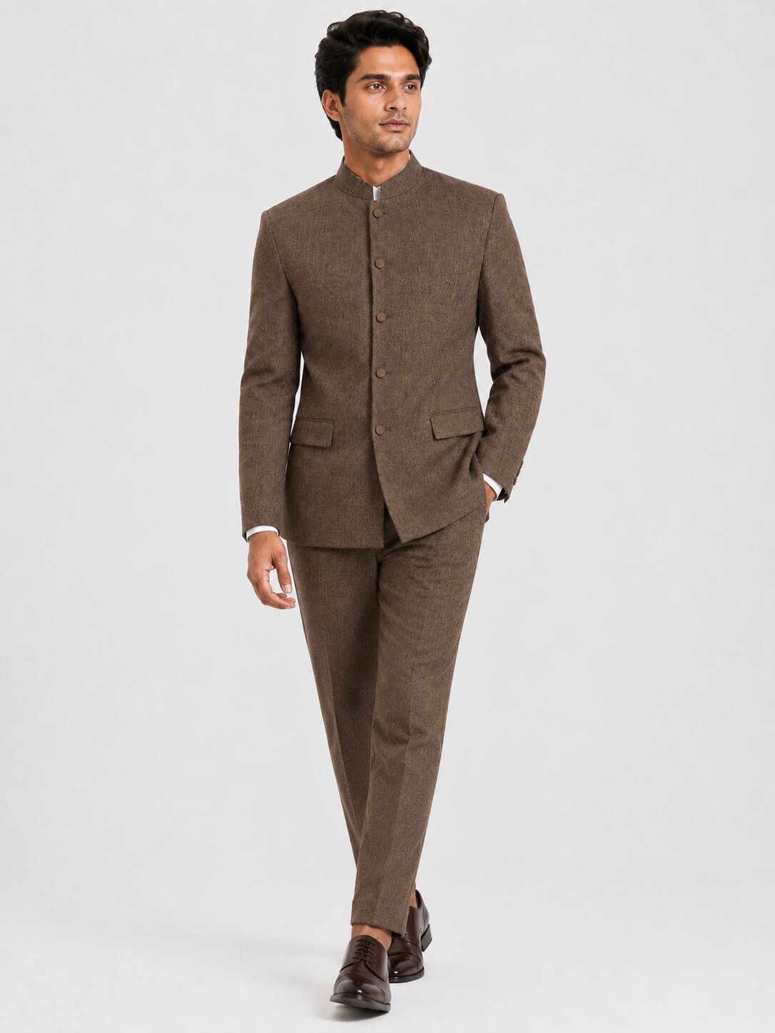 Chocolate Brown Linen Nehru Suit