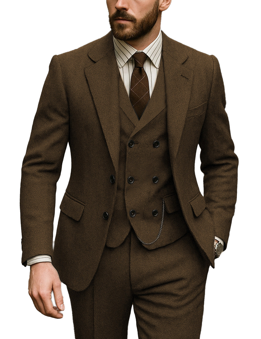 Men's Tweed Herringbone 3 Piece Suit Vintage Style
